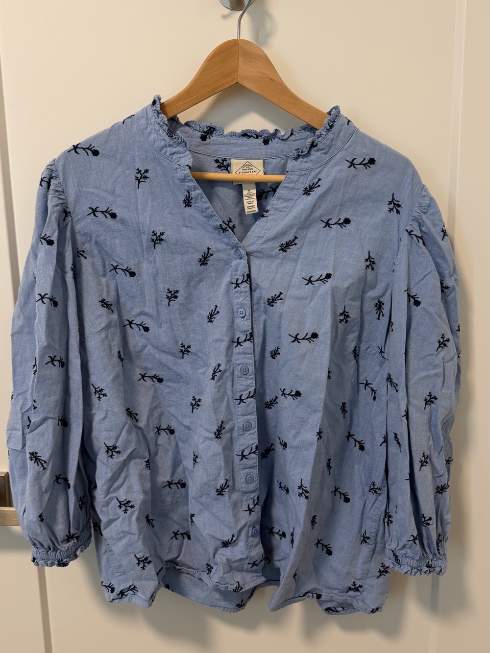 St. John's Bay Light Blue Embroidered V-Neck Blouse